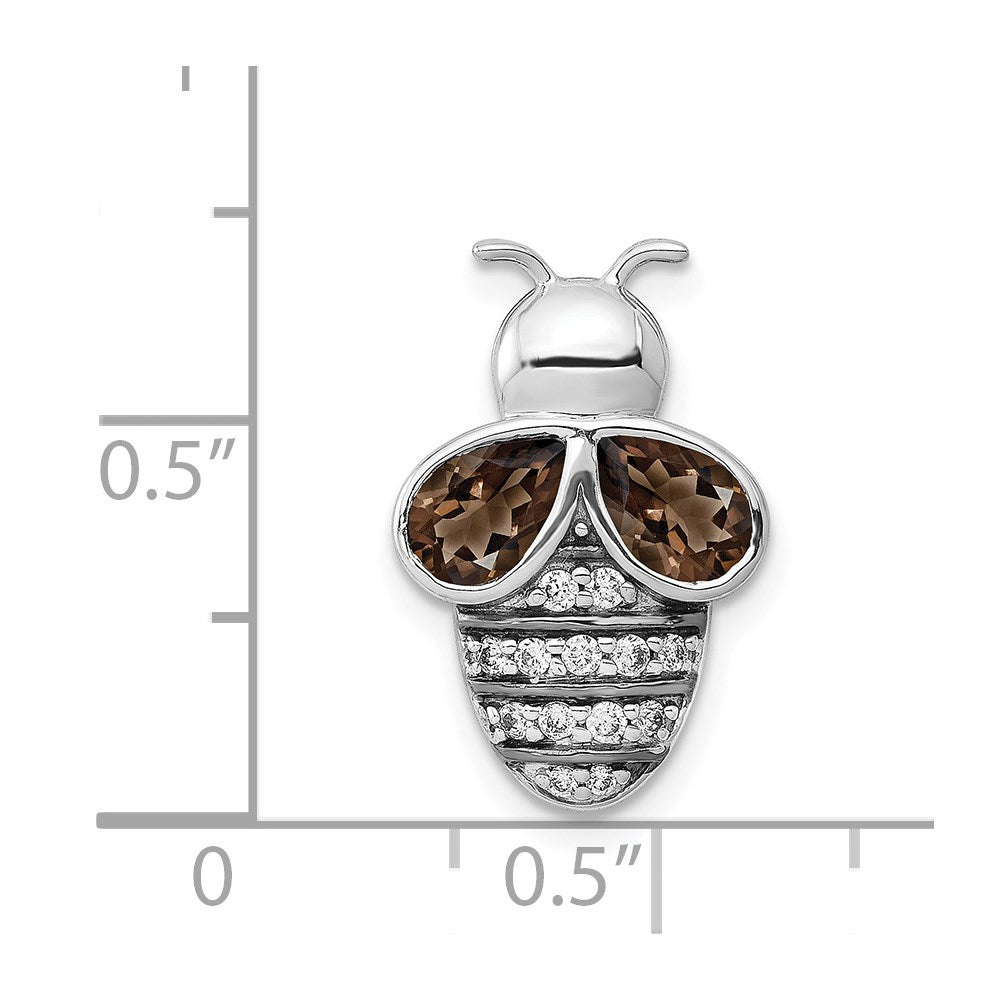 14k White Gold Real Diamond and .75 Smokey Quartz Bee Chain Slide
