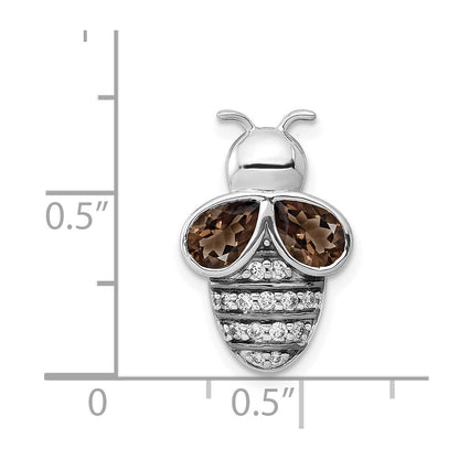 14k White Gold Real Diamond and .75 Smokey Quartz Bee Chain Slide