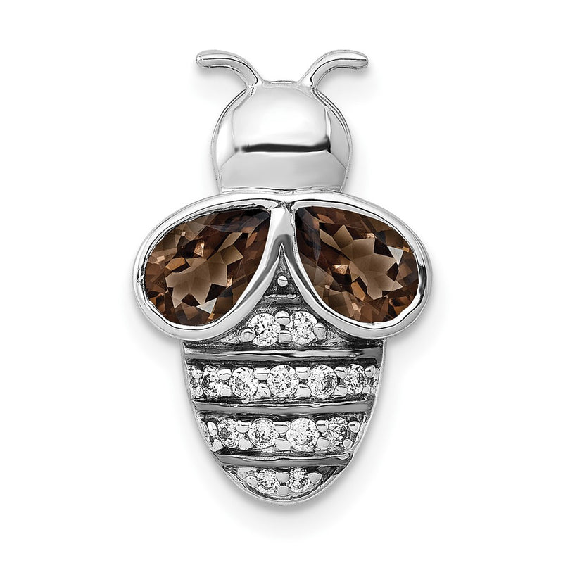 14k White Gold Real Diamond and .75 Smokey Quartz Bee Chain Slide