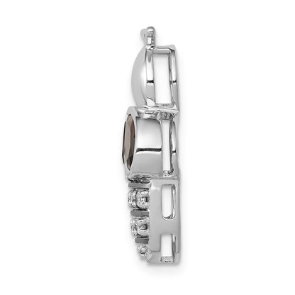 14k White Gold Real Diamond and 1.40 Smokey Quartz Bee Chain Slide