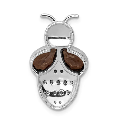 14k White Gold Real Diamond and 1.40 Smokey Quartz Bee Chain Slide