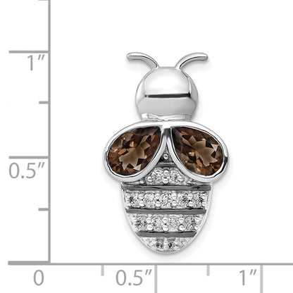 14k White Gold Real Diamond and 1.40 Smokey Quartz Bee Chain Slide