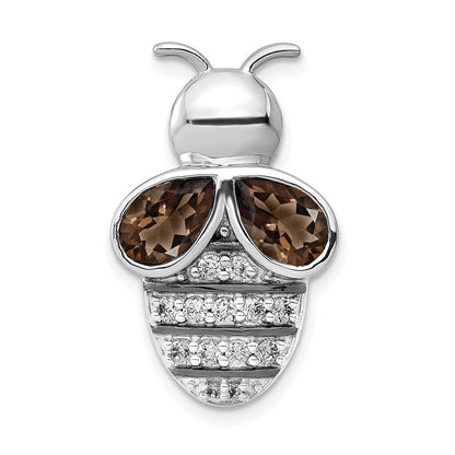 14k White Gold Real Diamond and 1.40 Smokey Quartz Bee Chain Slide