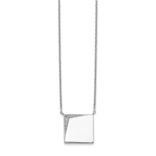 14k White Gold Real Diamond Fancy Square Necklace