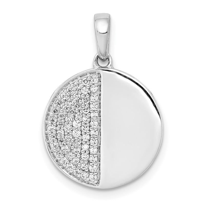 14k White Gold 1/4ct. Real Diamond Fancy Half and Half Circle Pendant