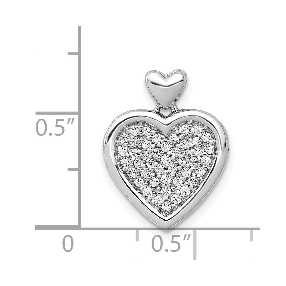 14k White Gold 1/4ct. Real Diamond Fancy Heart w/ Heart Bail Pendant