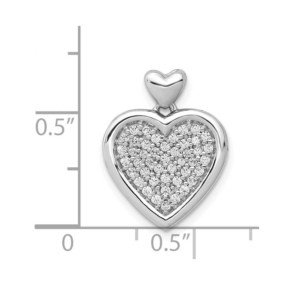 14k White Gold 1/4ct. Real Diamond Fancy Heart w/ Heart Bail Pendant