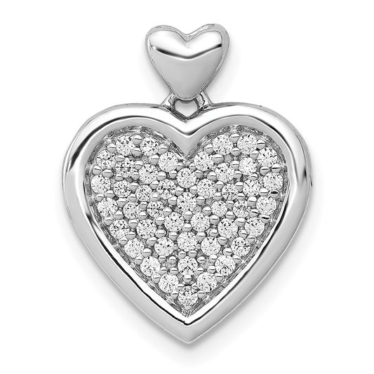 14k White Gold 1/4ct. Real Diamond Fancy Heart w/ Heart Bail Pendant