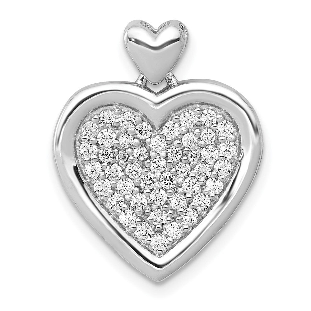 14k White Gold 1/2ct. Real Diamond Fancy Heart w/ Heart Bail Pendant