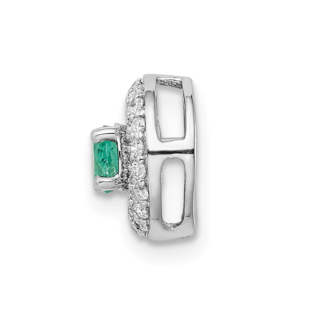 14k White Gold Halo 1/4ct. Real Diamond & .25 Emerald Chain Slide