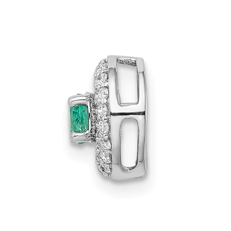 14k White Gold Halo 1/4ct. Real Diamond & .25 Emerald Chain Slide