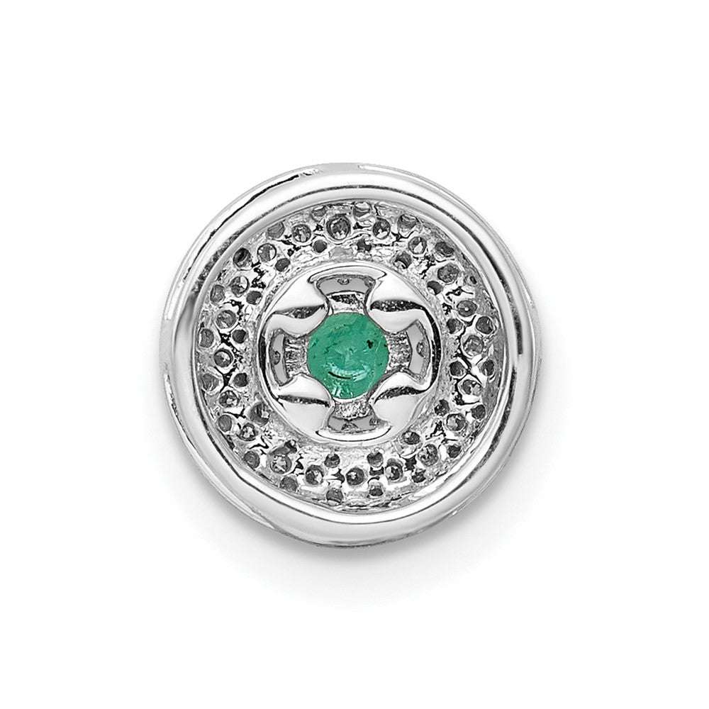 14k White Gold Halo 1/4ct. Real Diamond & .25 Emerald Chain Slide