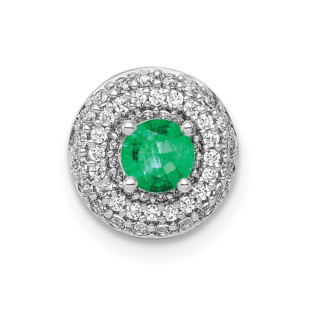14k White Gold Halo 1/4ct. Real Diamond & .25 Emerald Chain Slide