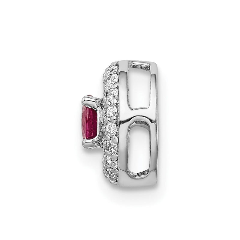 14k White Gold 1/4ct. Real Diamond and .25 Ruby Chain Slide