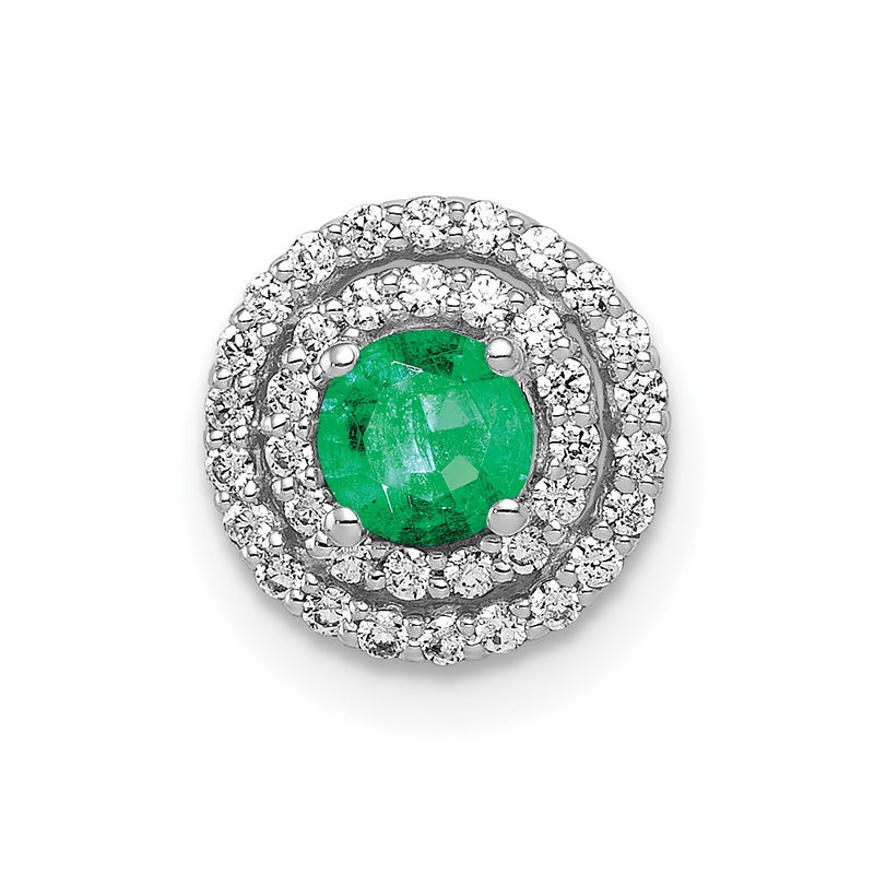 14k White Gold Halo 1/5ct. Real Diamond & .25 Emerald Chain Slide