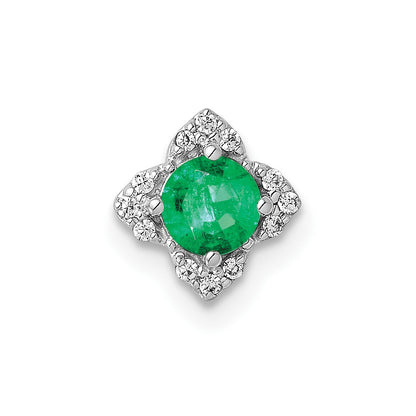 14k White Gold 1/20ct. Real Diamond and .25 Emerald Chain Slide