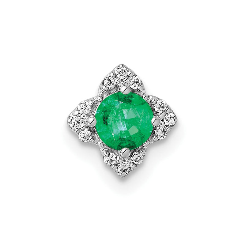 14k White Gold 1/20ct. Real Diamond and .25 Emerald Chain Slide