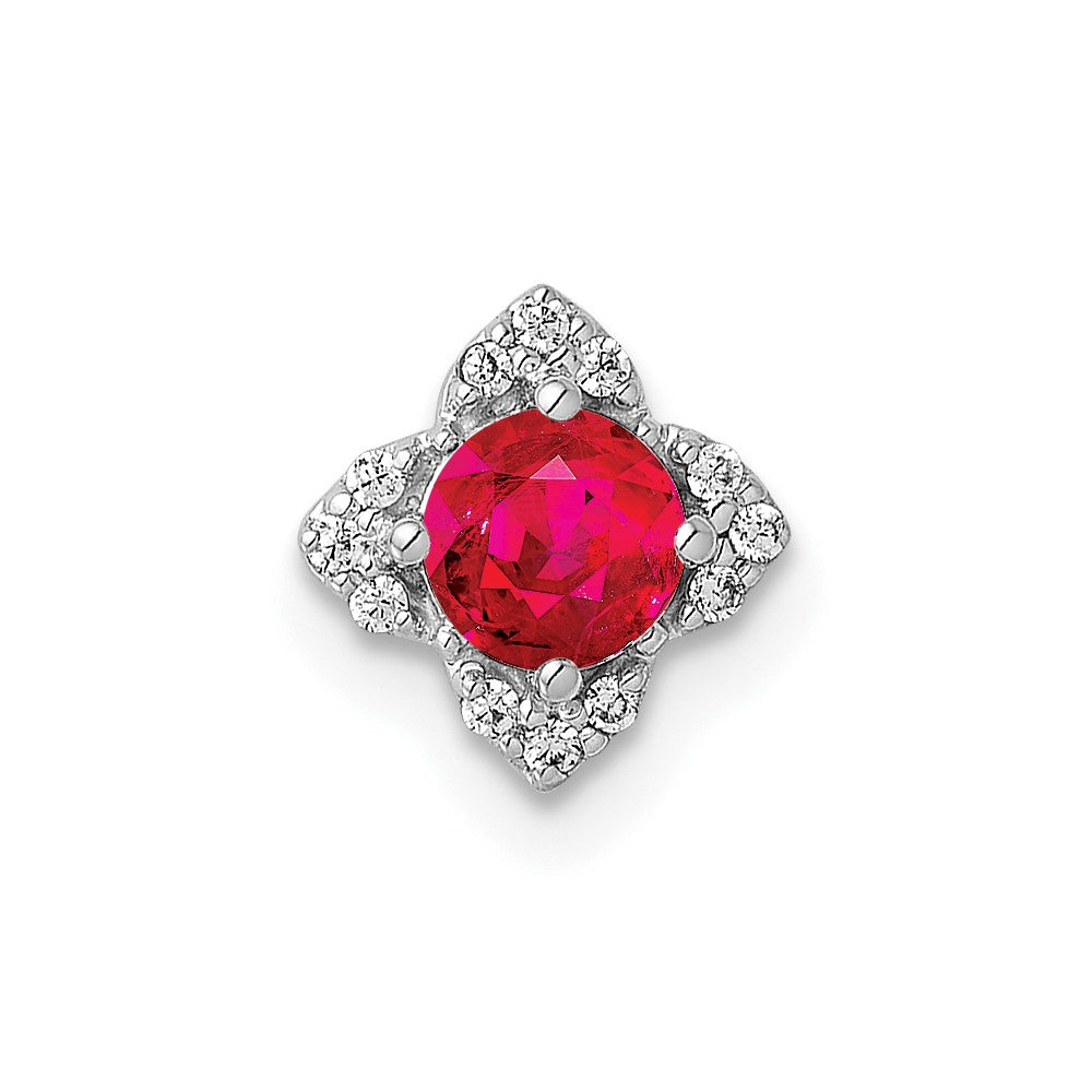 14k White Gold 1/20ct. Real Diamond and .25 Ruby Chain Slide