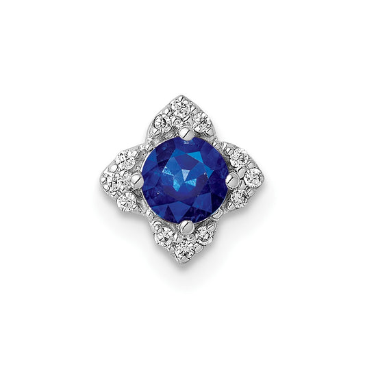 14k White Gold Real Diamond and Sapphire Pendant