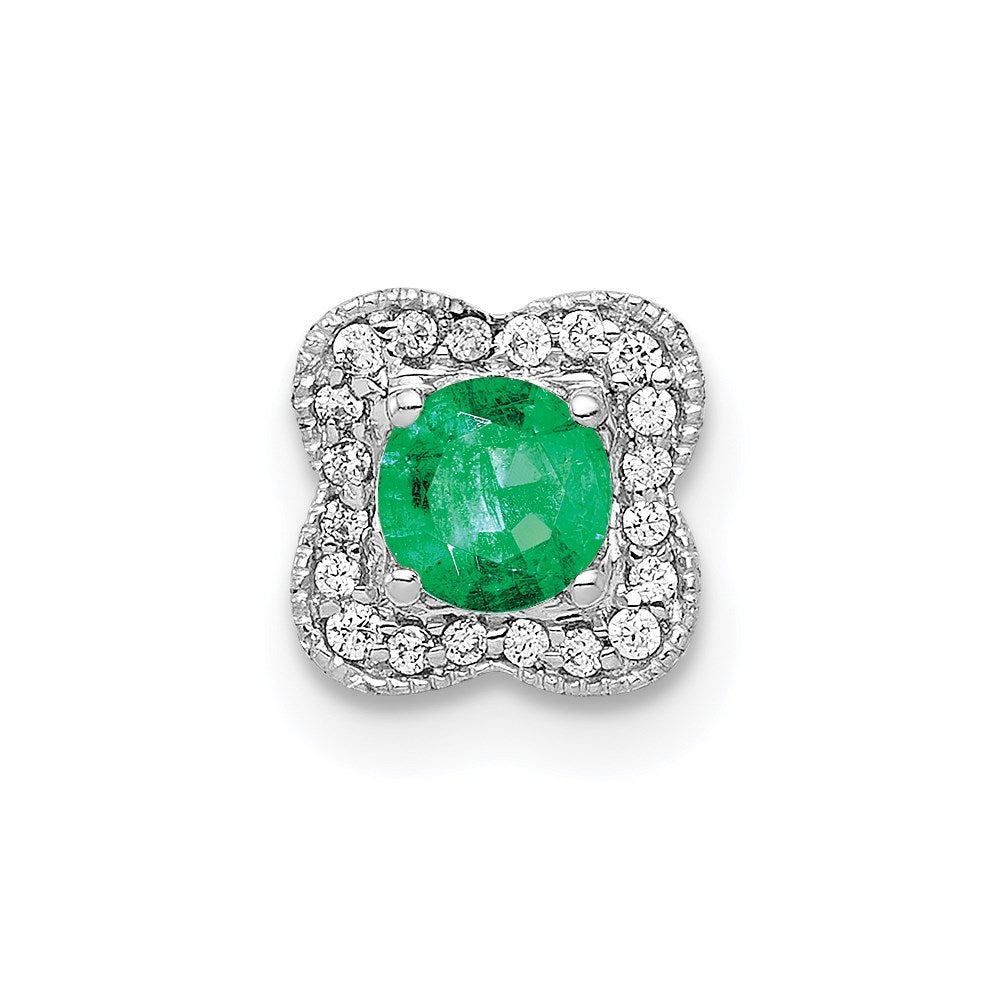 14k White Gold 1/15ct. Real Diamond & .25 Emerald Chain Slide