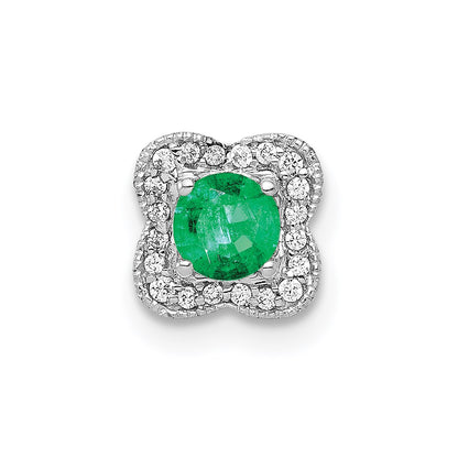 14k White Gold 1/15ct. Real Diamond & .25 Emerald Chain Slide