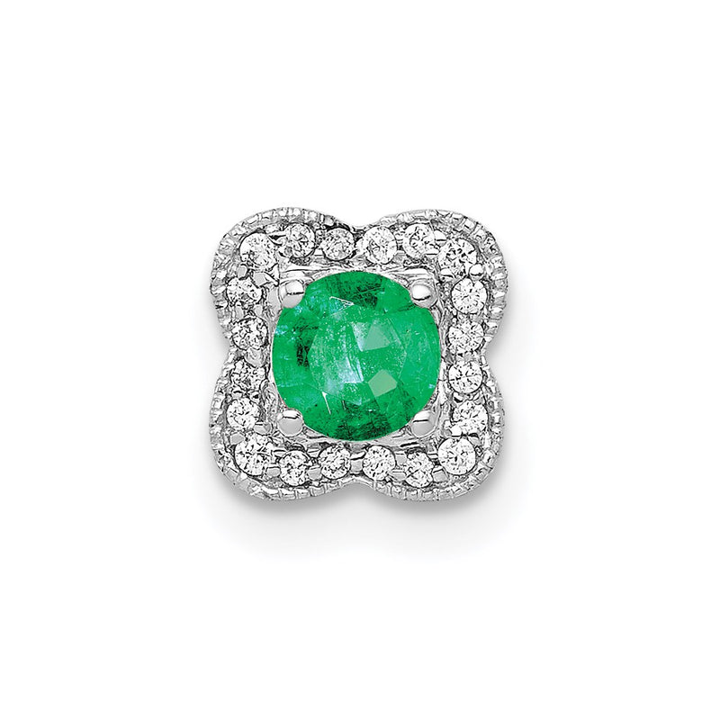 14k White Gold 1/15ct. Real Diamond & .25 Emerald Chain Slide