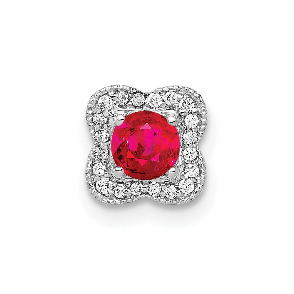 14k White Gold 1/15ct. Real Diamond and .25 Ruby Chain Slide
