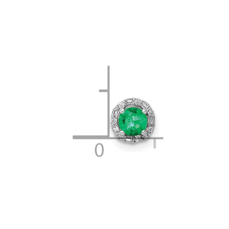 14k White Gold Halo 1/20ct. Real Diamond and Emerald Chain Slide