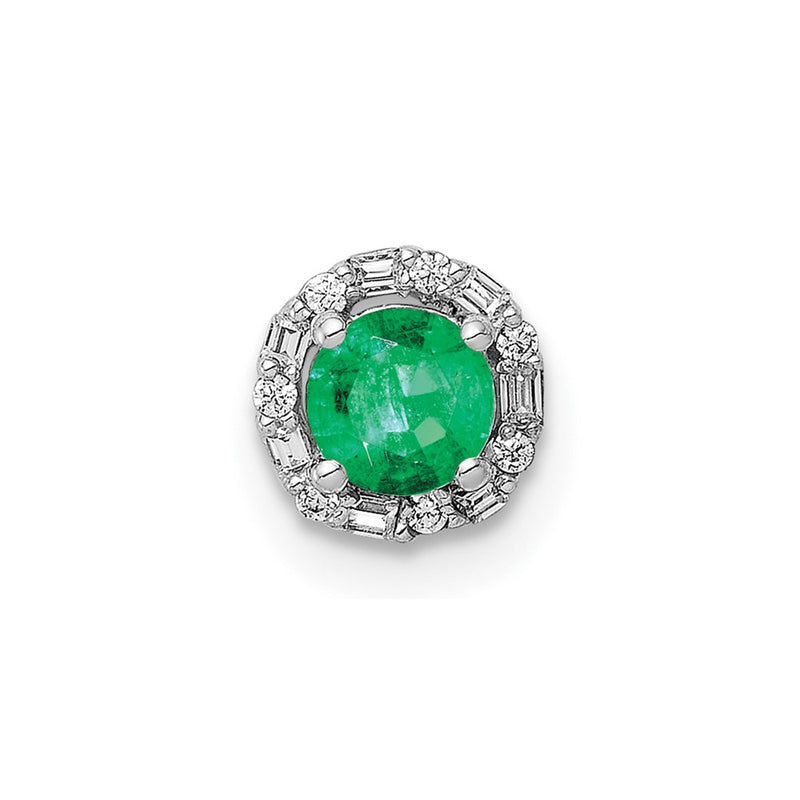 14k White Gold Halo 1/20ct. Real Diamond and Emerald Chain Slide