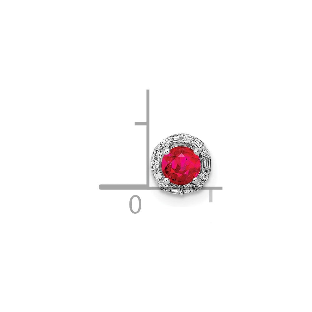 14k White Gold 1/20ct. Real Diamond and .25 Ruby Halo Chain Slide