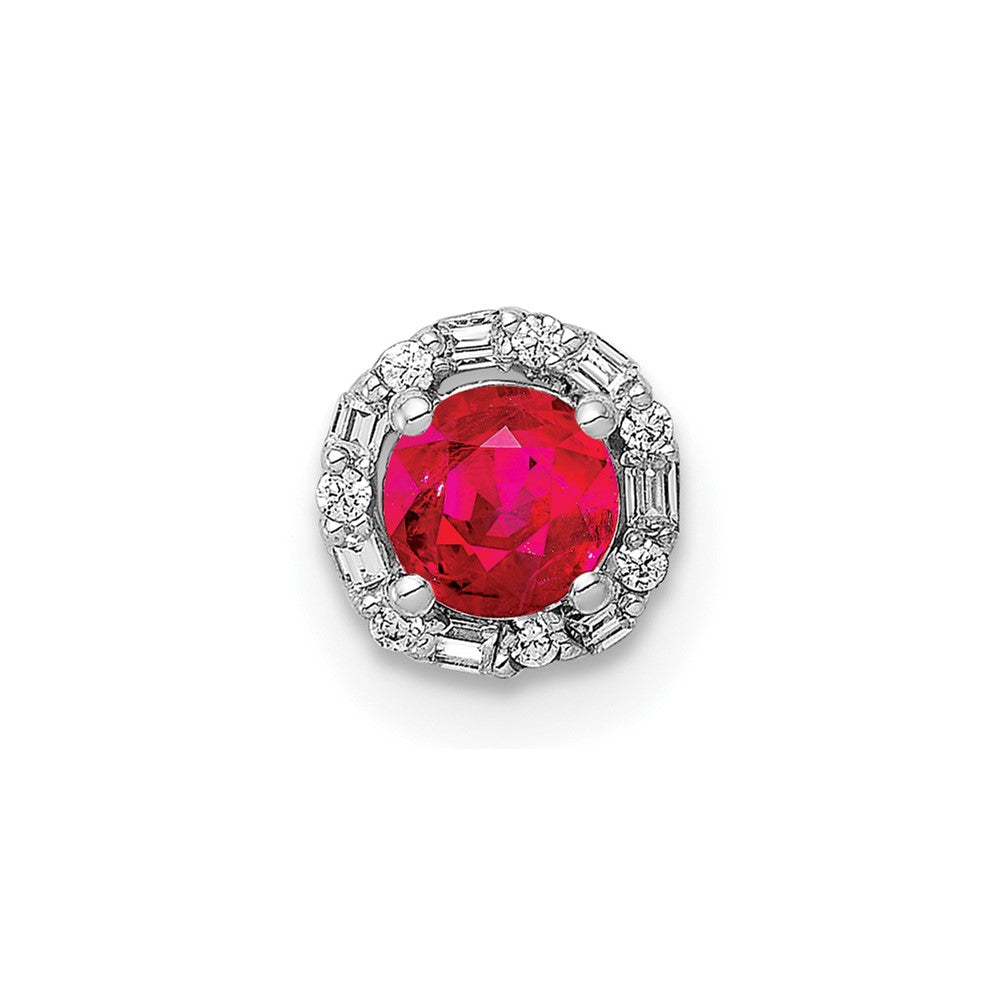 14k White Gold 1/20ct. Real Diamond and .25 Ruby Halo Chain Slide