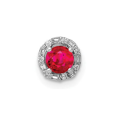 14k White Gold 1/20ct. Real Diamond and .25 Ruby Halo Chain Slide