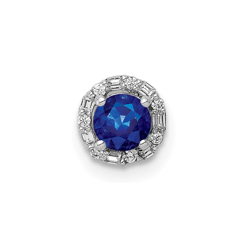 14k White Gold 1/20ct. Real Diamond and Sapphire Circle Halo Chain Slide