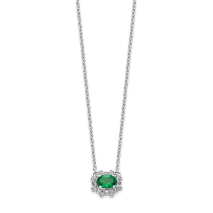 14k White Gold Real Diamond and Oval Emerald 18 inch Necklace