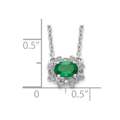14k White Gold Real Diamond and Oval Emerald 18 inch Necklace