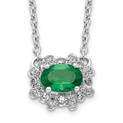 14k White Gold Real Diamond and Oval Emerald 18 inch Necklace