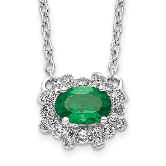 14k White Gold Real Diamond and Oval Emerald 18 inch Necklace