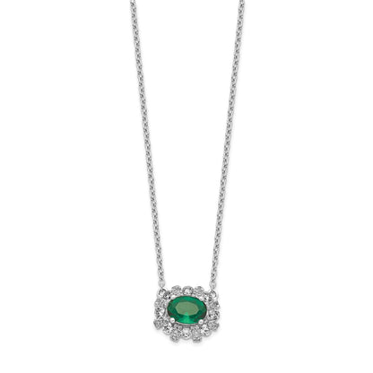 14k White Gold Real Diamond and Oval Emerald 18 inch Necklace