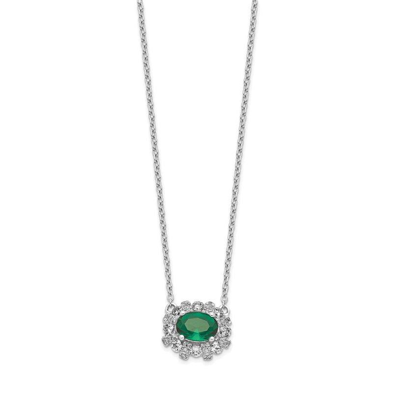 14k White Gold Real Diamond and Oval Emerald 18 inch Necklace