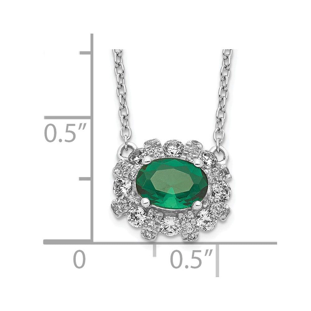 14k White Gold Real Diamond and Oval Emerald 18 inch Necklace
