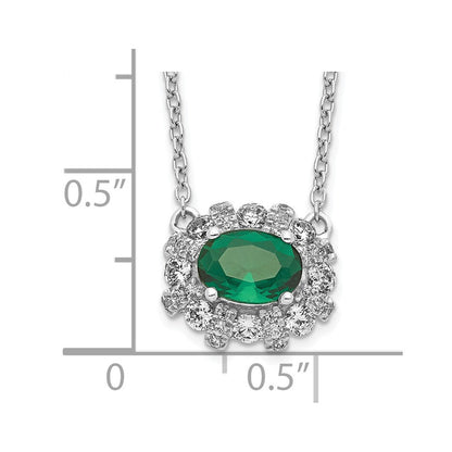 14k White Gold Real Diamond and Oval Emerald 18 inch Necklace