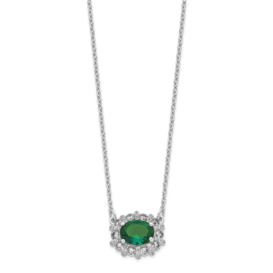 14k White Gold Real Diamond & Emerald Necklace