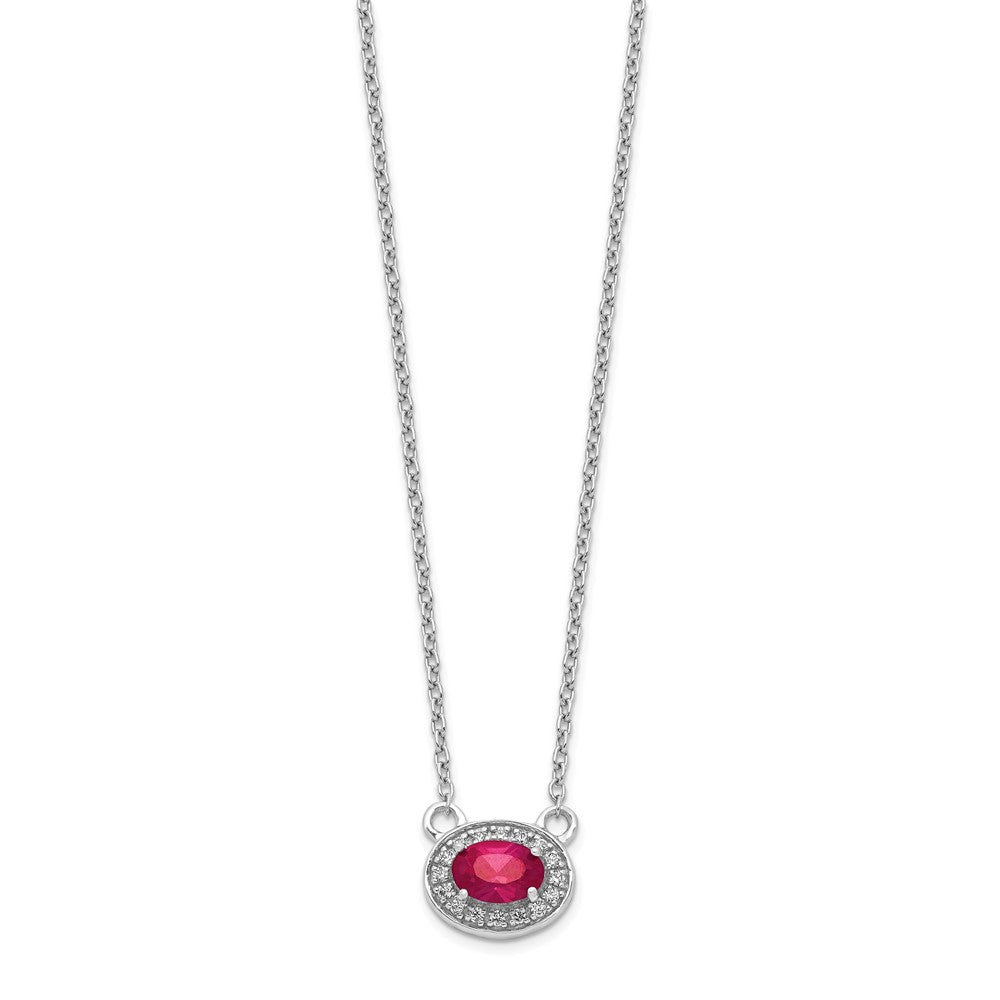 14k White Gold Real Diamond and Oval Ruby 18 inch Necklace