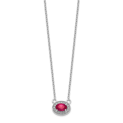 14k White Gold Real Diamond and Oval Ruby 18 inch Necklace