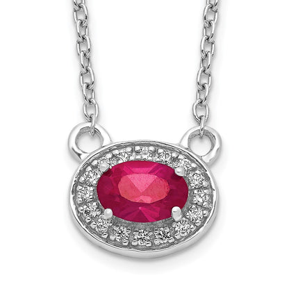 14k White Gold Real Diamond and Oval Ruby 18 inch Necklace