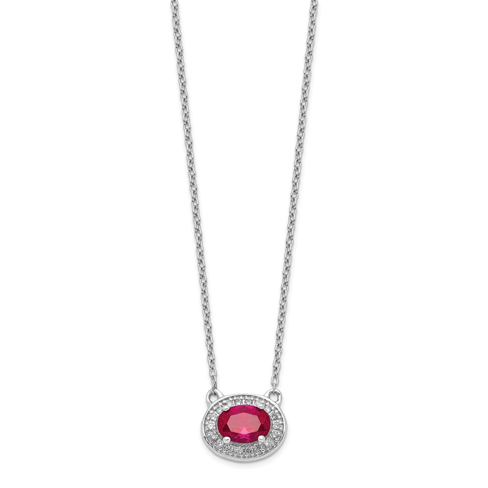 14k White Gold Real Diamond and Oval Ruby 18 inch Necklace