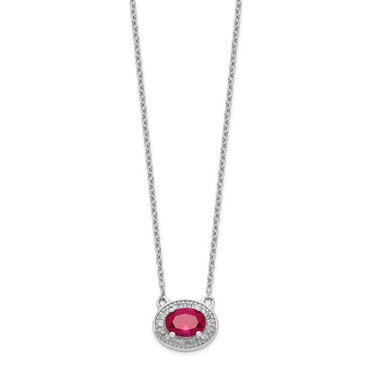 14k White Gold Real Diamond and Oval Ruby 18 inch Necklace
