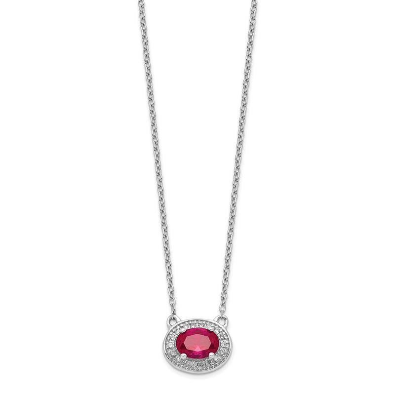 14k White Gold Real Diamond and Oval Ruby 18 inch Necklace