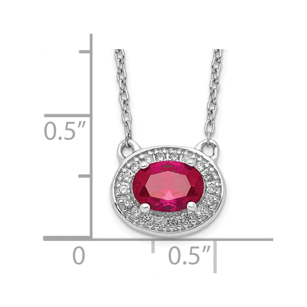 14k White Gold Real Diamond and Oval Ruby 18 inch Necklace