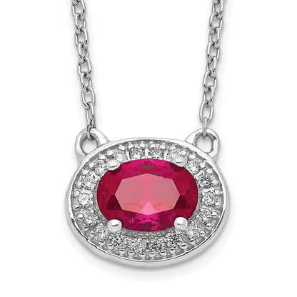14k White Gold Real Diamond and Oval Ruby 18 inch Necklace